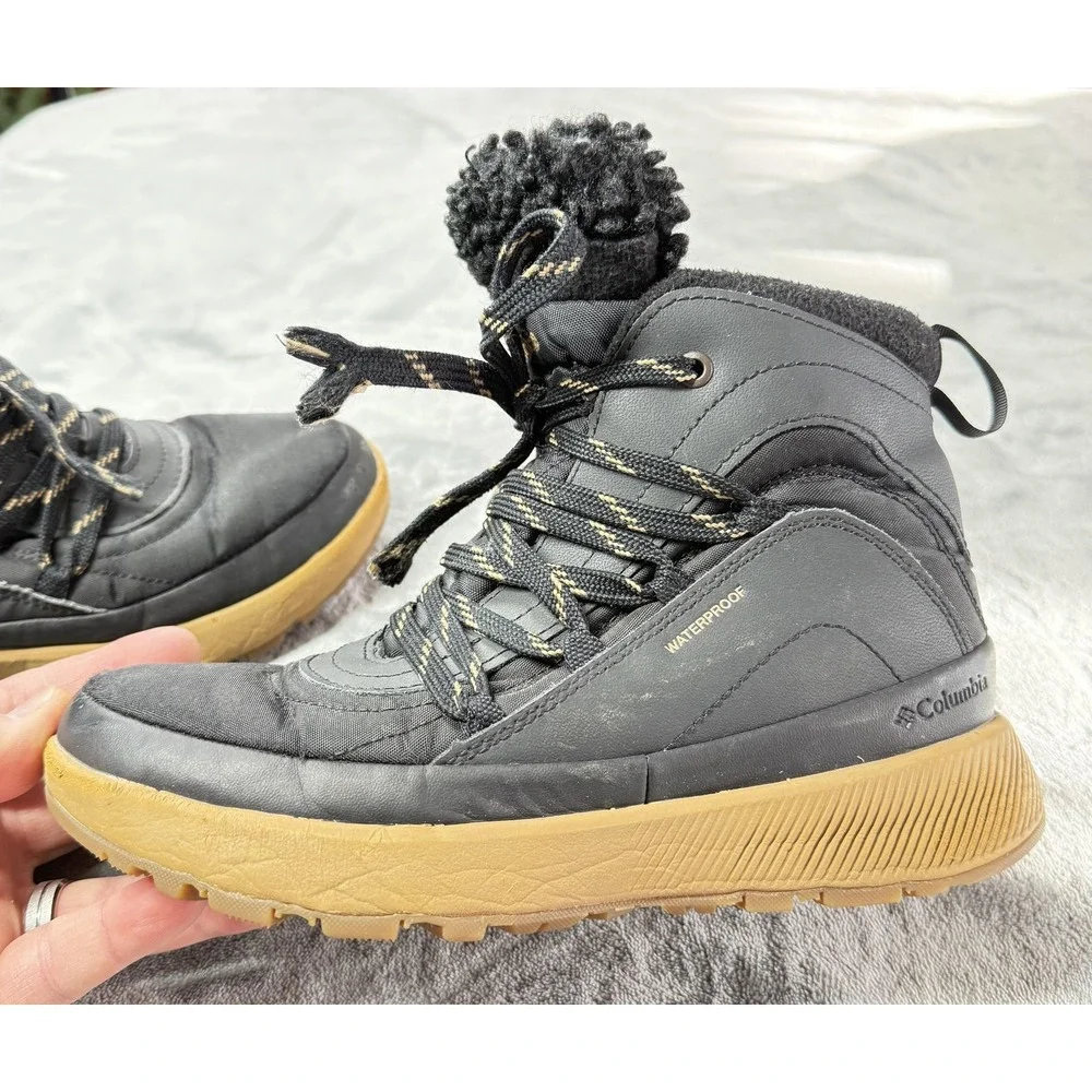 Columbia Boots Womens Size 6 Black Waterproof Winter Snow Faux Fur Ankle Lace Up